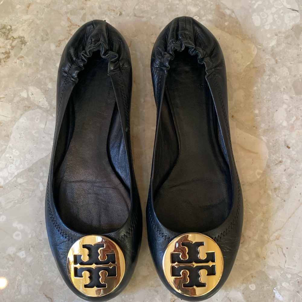 Tory Burch, black leather ballet  flats